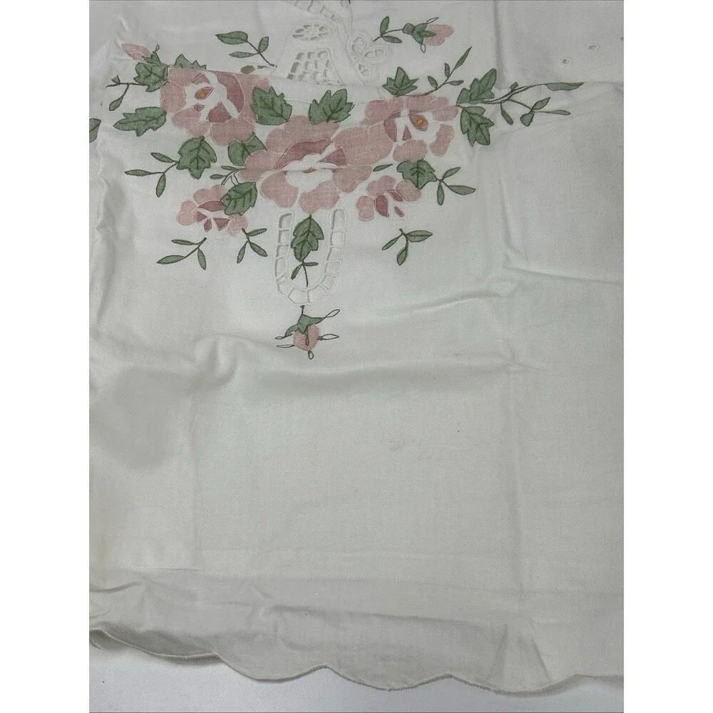 3 Hand Made Lace Sham Pillow Cover Cottage Rose Painted Floral 21 x 27 White
